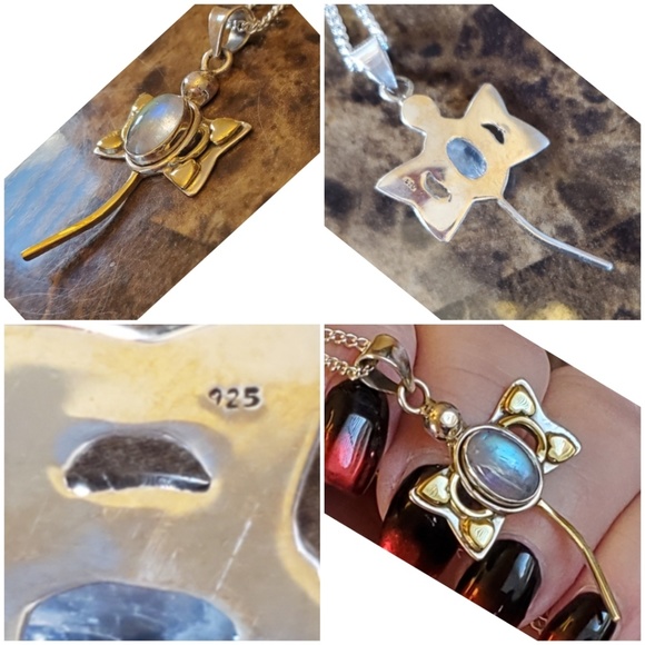 Genuine 3ct Rainbow Moonstone Dragonfly Pendant - Picture 5 of 6